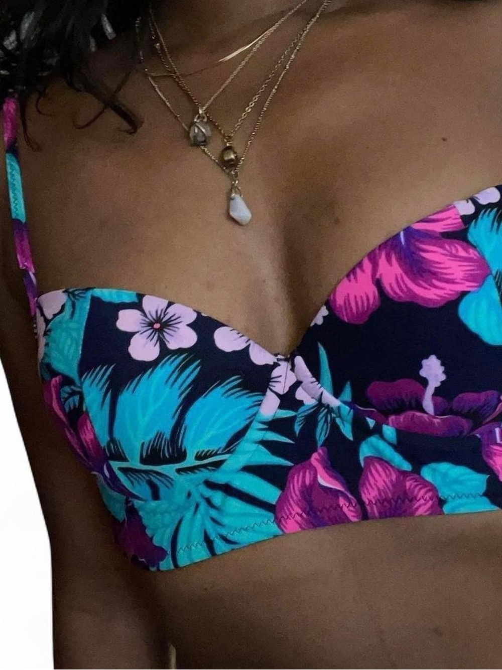 Vintage Neon Floral Balconette Style Swimsuit Top
